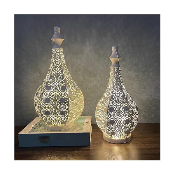 Moroccan Style Metal Table Lamp Battery Operated Cordless Lamp With Christmas Lights