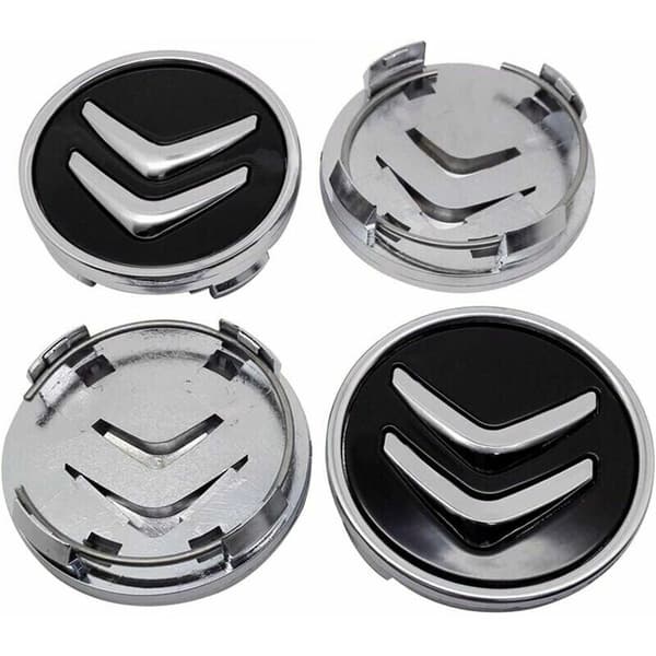 X4 60 mm aluminiumnavkapsler til Citroen C2 C4 C5 C6 C-quatre logo sort/krom