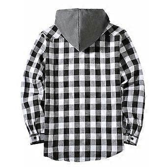 Hætteflonelsskjorte til mænd, afslappet ternet skjorte, langærmet stilfuld hættetrøje (2XL Hvid)