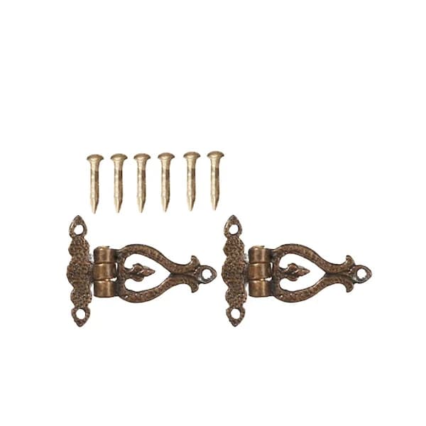 Dukkehus små ornamenterede T-hængsler antik guld miniature DIY beslag hardware