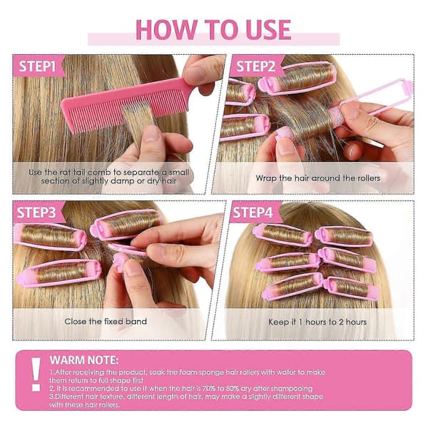 43 Dele Skum Svamp Hårruller Sæt, Bløde Sovende Hår Curlers 1,5 cm Fleksible Hårstyling Svamp Curlers Og Rustfrit Stål (pink)