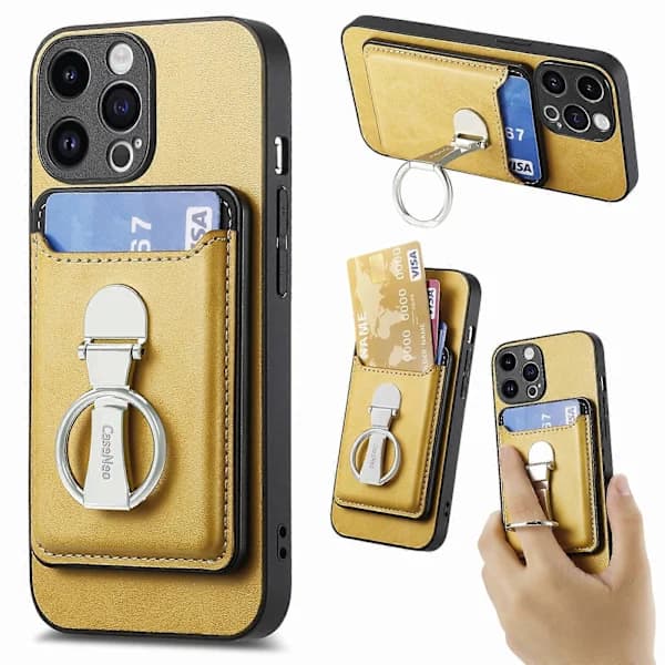 (Ny) Skin Feel Ringholder Pung Magnetisk Telefoncover Gul Til iPhone 15 Pro