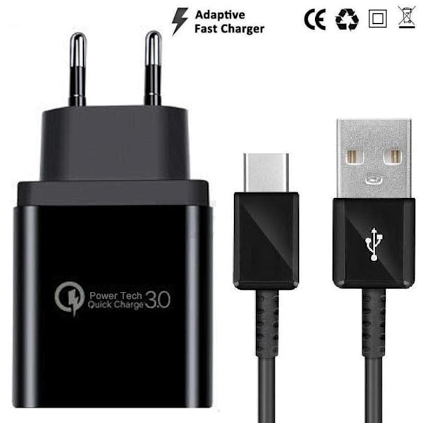 Hurtigoplader med USB-kabel 3 porte Sort