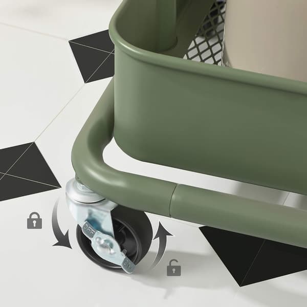 3-Tier Rolling Storage Cart with Height-Adjustable Shelves 2 Brakes Olive Green BSC060C01