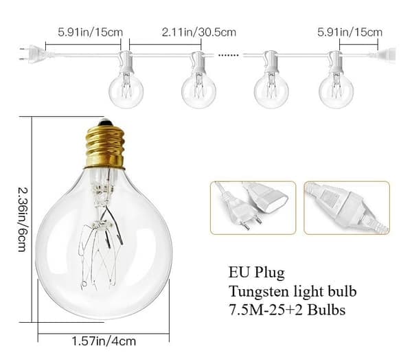 LED string lights outdoor 30m – Waterproof decorative string lights with 90 bulbs for patio and garden
