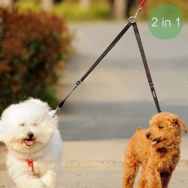 Adjustable Heavy Duty Double Dog Leash, Tangle-Free Training Leash for Two Dogs Up to 50kg [DB]
