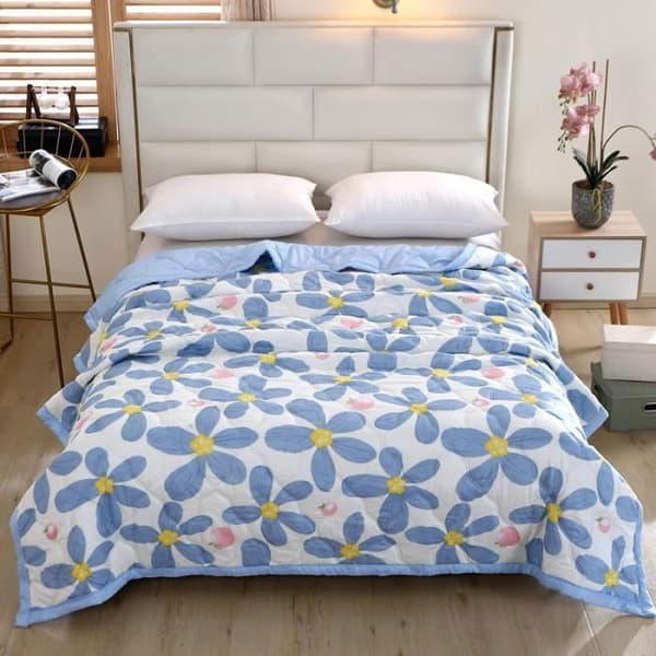 Sommerdyne, trykt vendbart sengeteppe 100 % vasket bomull, enkel- eller dobbeldyne, 200x230cm