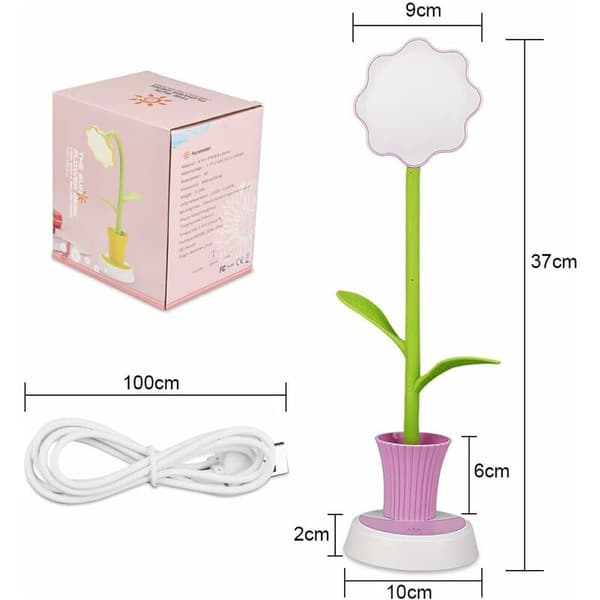 Solros Pennhållare Bordslampa USB Laddning Sovrum Kontor LED Sovsal Studenter Ögonskydd Rosa Bordslampa