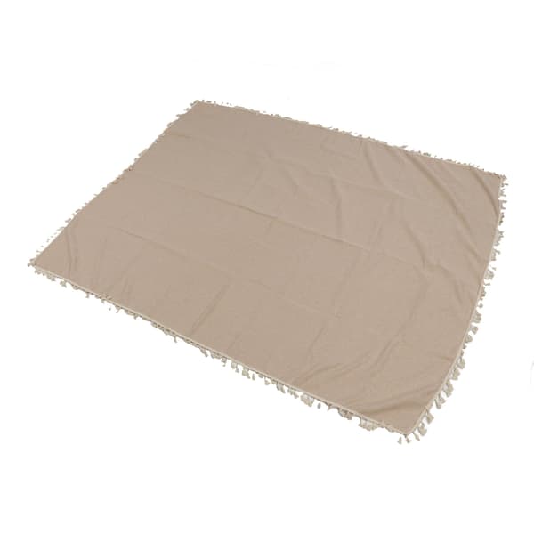 Rectangular Polyester Fiber Tablecloth with Decorative Tassel Lace Overlay for Home, Restaurant, Hotel, Light Beige 140x180cm/55.1x70.9in 0.5 0.5