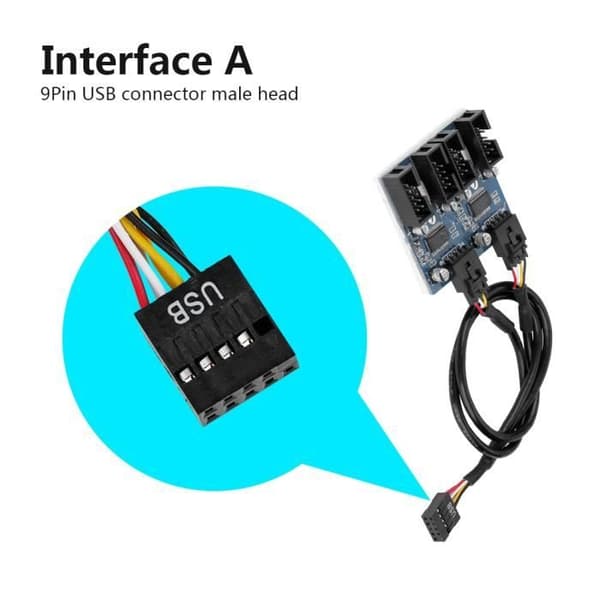 Hovedkort 9-pins USB-header hann 1 til 4 hunn forlengelseskabel splitter 9-pins USB-kontakt