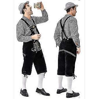 Tysk traditionel Oktoberfest-kostume til mænd, ternet skjorte, broderede seler med hat-sæt (XL sort)