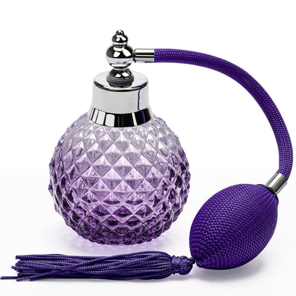 Crystal Art Påfyllbar Parfymdiffuser - 100 ml Håndveske Sprayflaske i Vintage Stil, Lang Spray, Lekkasjesikker (Lilla)