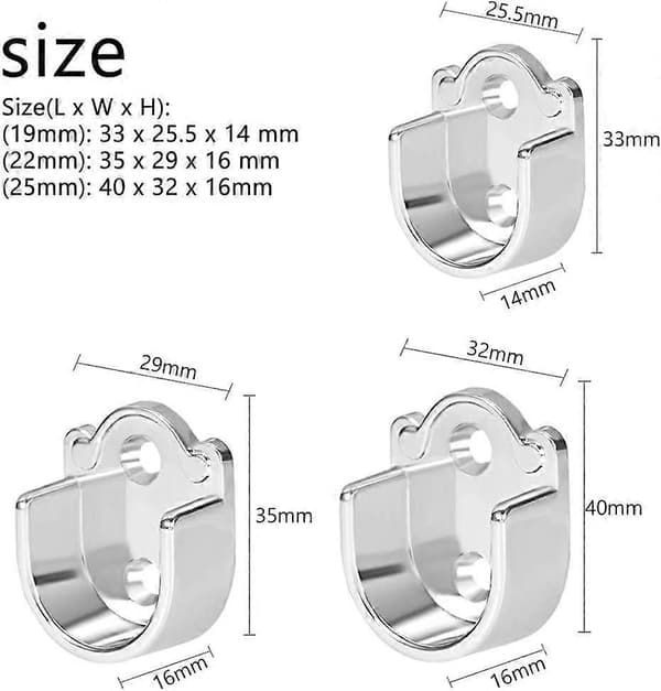 4-pakning Flensede Stangfester 19mm, Sink Legering Gardinstangholdere, Kraftig for Dusjforhengstang