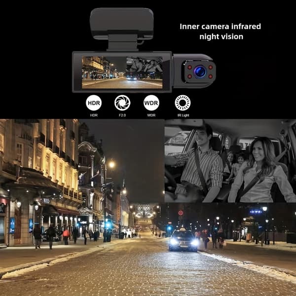 1080P Dual Dash Cam with Infrared Night Vision, Loop Recording 3.16-inch IPS Screen
