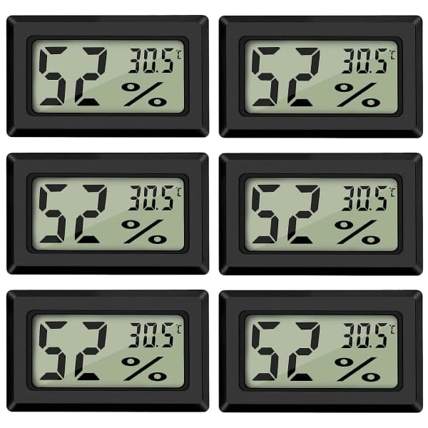 Mini Digitalt Termometer Hygrometer 6-pakke - Firkantet Design - Sort [JUN]