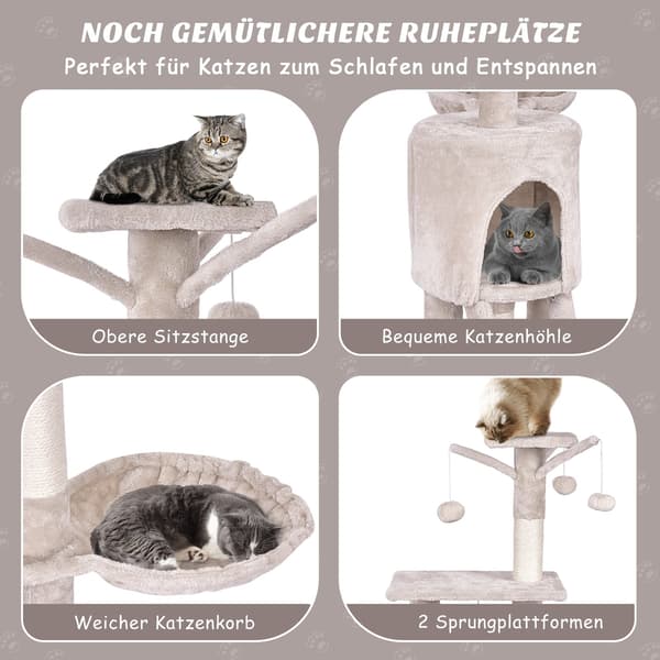 Kradsetræ 140 cm med platforme, sisalstolper, beige