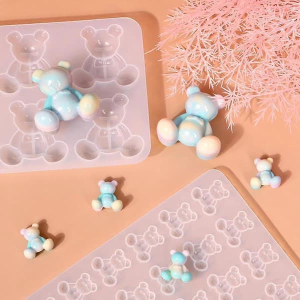 2 stk. epoxyharpiksforme silikone, 3D bamse silikoneharpiksform, kagefondantform til epoxyharpiksstøbning