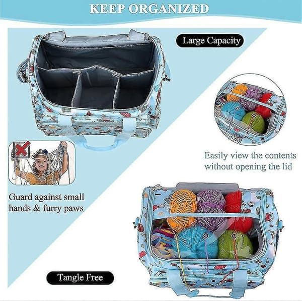 Large Knitting Bag. Yarn Storage Bag with Transparent Lid and Eyelets. Craft Bag