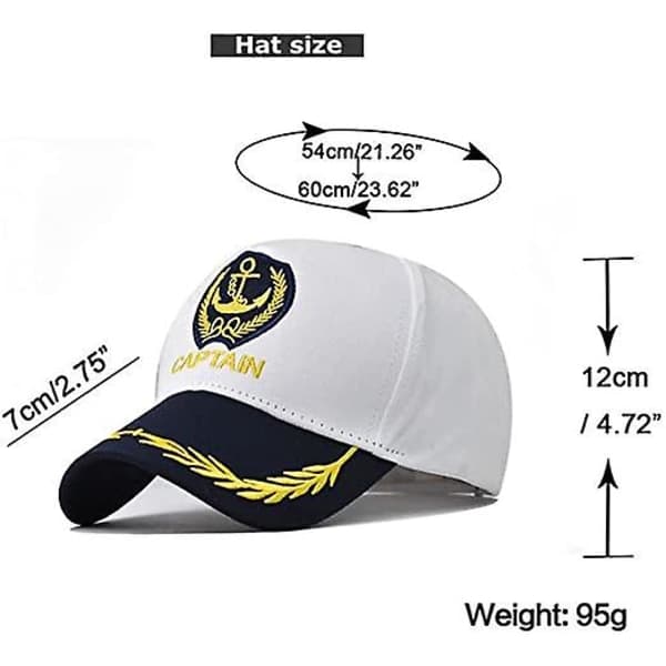 Justerbar Captain Båtsport Baseballcap Kaptein Hatt Baseballcap Nautisk Marine Seiler Marinecap Hvit