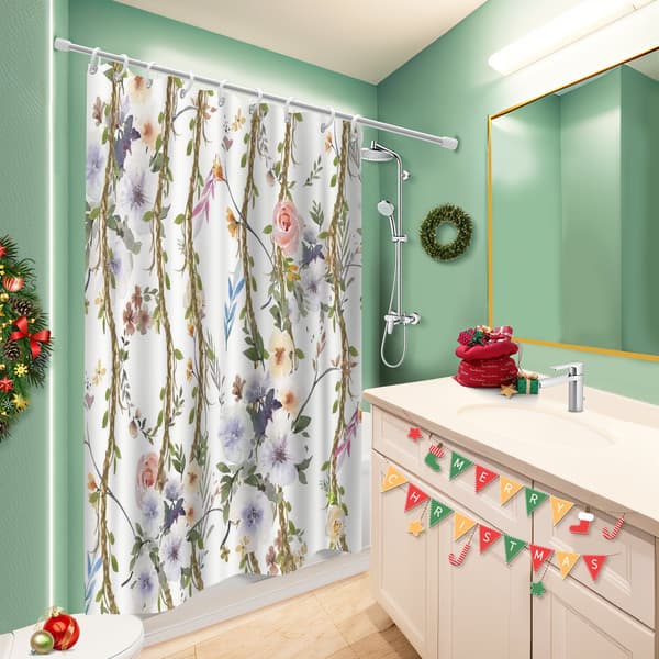 Badeværelsesgardiner, bondegårdsfugle og blomstermønster polyester badeværelsestilbehør til badekar 180x180cm