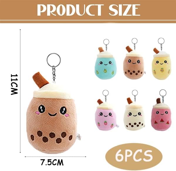 Mini nyckelringar 6-pack Bubble Tea plysch nyckelring kawaii bubble tea nyckelringar för ryggsäckar boba tea squishmallow gosedjur