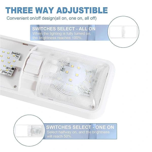 Campingvognlampe, 12V LED-lys 700LM, 8W lamper, dobbel kuppel taklampe for interiør hvit