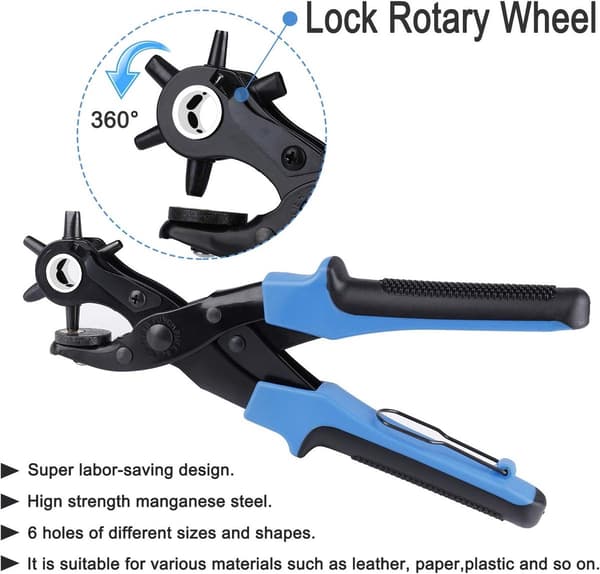 Leather Hole Punch - Precision Hole Punch - Belt Hole Punch - Revolving Hole Punch - Leather Tool - Durable - For Felt, Textiles, Paper - Blue