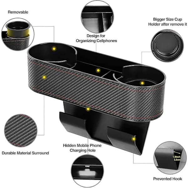 Multifunksjonell drikkeholder for bil, Universal Auto Lastebil Sete Side Koppholder Vannflaskeholder Monteringsstativ Sete Gap Organizer Søm Ki...