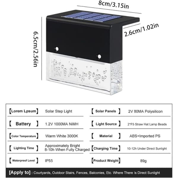 Solarlys for hage, vanntette solcellevegglamper, LED solcelledekklys, trappemarkeringslys, hagegjerdslys, LED solcellelampe