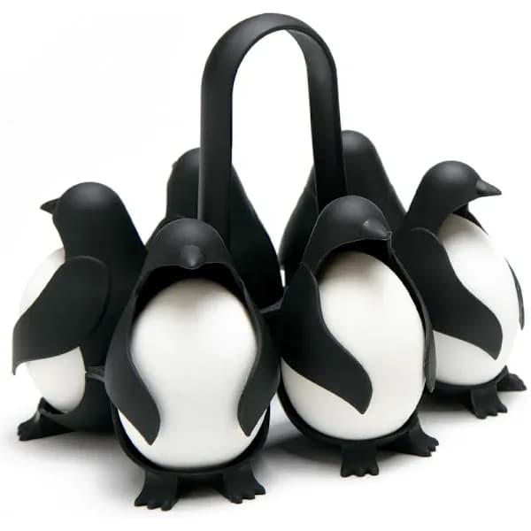 Penguin Egg Holder and Egg Cooker, 3-in-1 Storage and Serving Rack for Soft or Hard Boiled Eggs, Holds 6 Eggs, Black