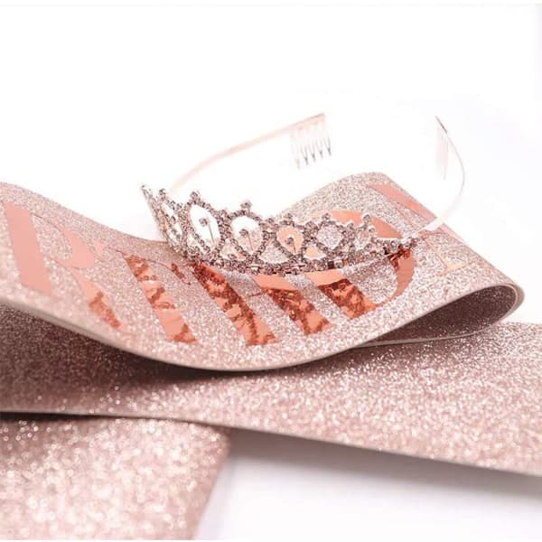 Födelsedagsdrottning-skärp & strass-tiara - roséguld födelsedag