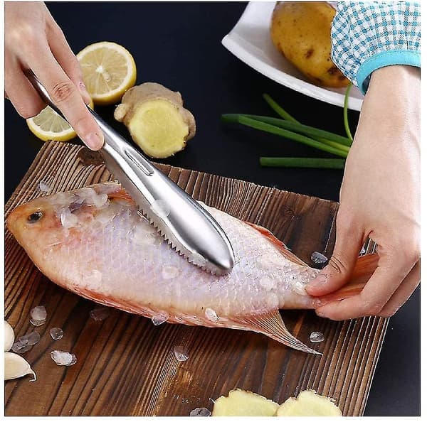 Fiskeskæl i rustfrit stål, 5 stk. manuel fiskeskæl med sølvfarvede tænder til hurtig skælning