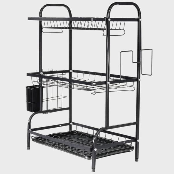 3-etasjers oppvaskstativ i metall, svart, 54,5x24,5x60 cm