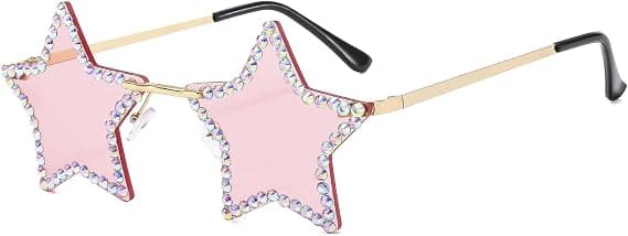 Rhinestone Stjernebriller, Rammeløse Stjerneformede Funky Bling Diamant Solbriller, Mode Gnistrende Solbriller til Sommer Strandfest