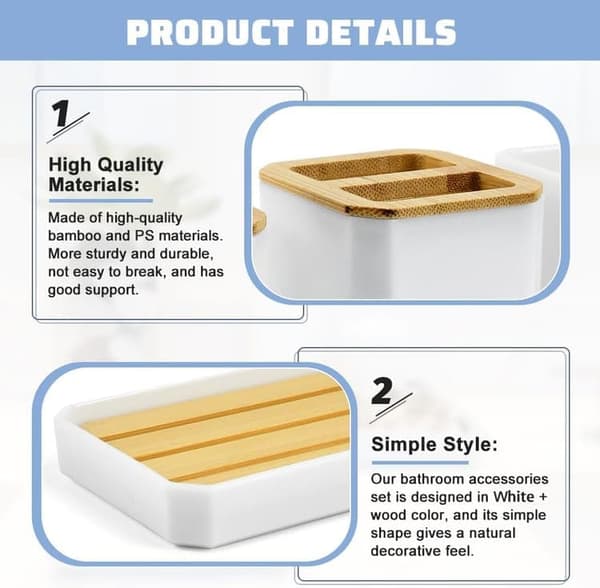 5-piece Bathroom Accessory Set - Toothbrush Holder, Toothbrush Cup, Soap Dispenser, Soap Dish and Tray