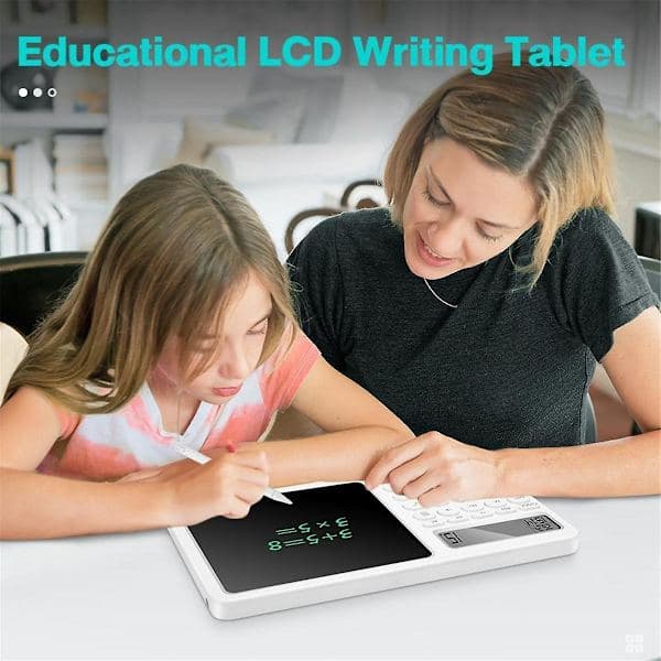 Calculator with Notepad, 8-inch LCD Writing Tablet, Desktop Calculator with Writing Pad, Small Calculator with Time, White