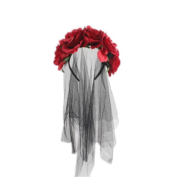 Halloween-fest hodebånd mørk heks utkledning hår tilbehør rød rose blomst slør slør dag av de døde hodespenne