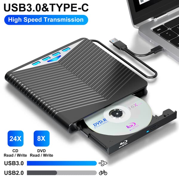 7-i-1 Brännare Extern DVD, USB 3.0 Typ-C Kompatibel med Windows XP/7/8/10 /Mac os 8.6 eller senare
