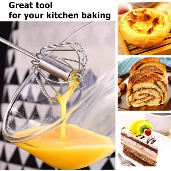 2 Rotating Whisks, Hand Mixer, Stainless Steel Rotating Mixer, Semi-Automatic Kitchen Utensils, Silver, 31.26.5 cm