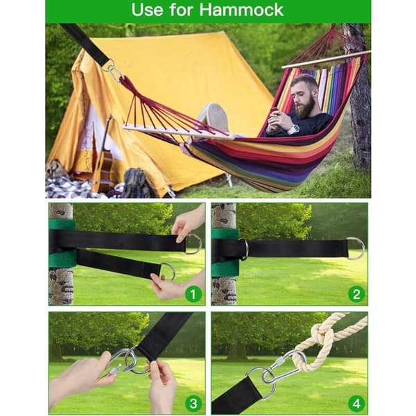 Hammock Strap, Tree Swing Strap, Hammock Swing Mount for Trees 2 x 150 cm with D-ring - Two Carabiners - Max Load 500 kg