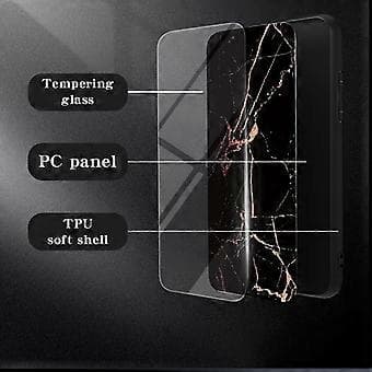 Beskyttelse til Samsung Galaxy A05 4G Marmormønster Hærdet Glas+PC+TPU Ridsefast Cover (Stil E)