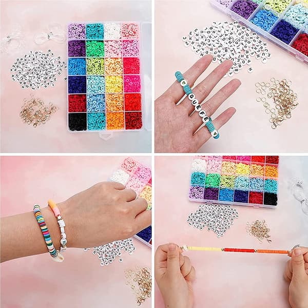 Flate perler sett for armbånd, 4800 stykker håndlagde polymerleire fl
