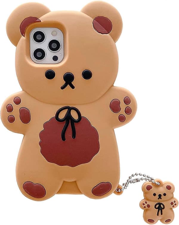 Sött Teddybjörn Mobilskal Kompatibelt med iPhone 12 Pro Max, Mjukt Silikon 3D Tecknat Skal med Nyckelring[JUN]