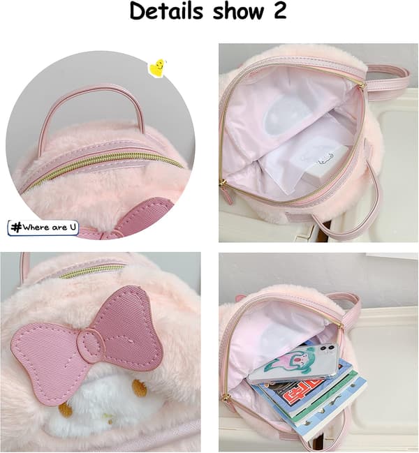Sød plys-skolerygsæk til piger med 3D Kawaii-dyr