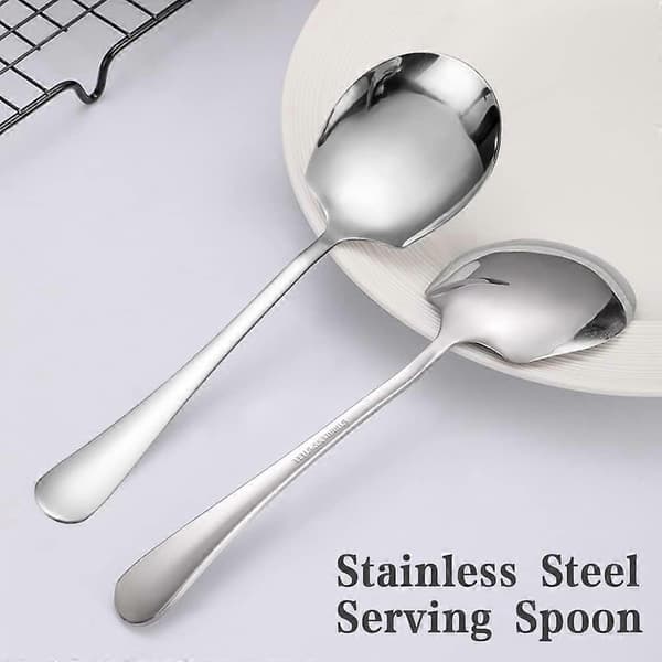 2 Pieces Stainless Steel Large Buffet Serving Spoons Stainless Steel Serving Spoon Silver Long Handle Serving Spoons