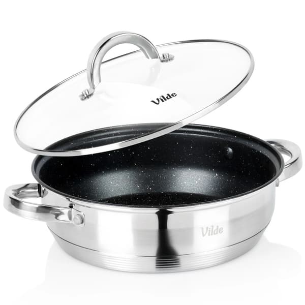 24 cm Stainless Steel Frying Pan with Granite and Lid