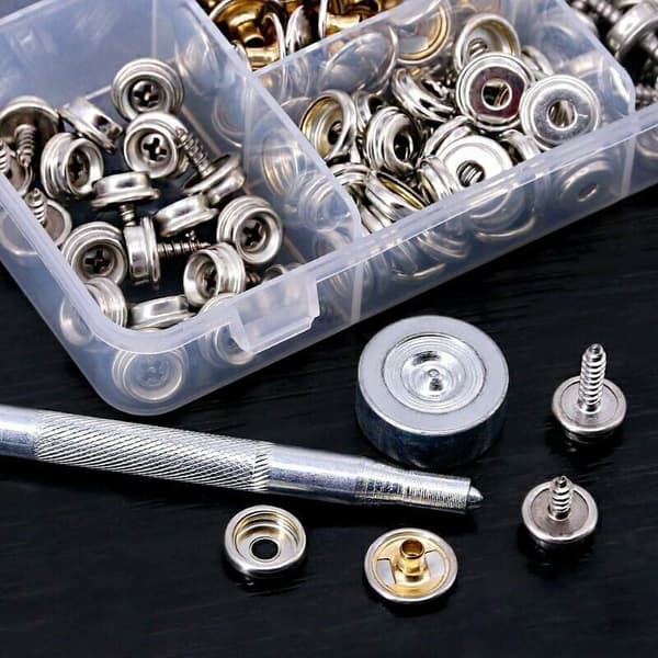 60 st Rostfria Tryckknappar Kit med Verktyg - Kompatibelt med Marin Canvas, Båtkapell - Metallknappar för Tyg
