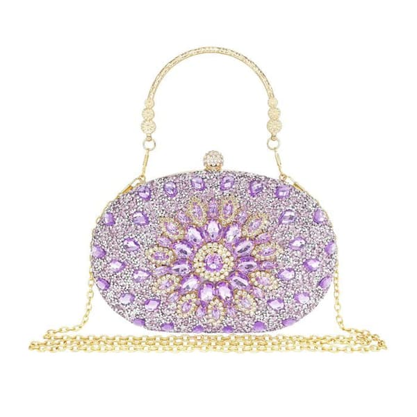 Damrund Rhinestone Clutch – Ideel til fester, bryllupper og formelle begivenheder – Julegave – Lyslilla