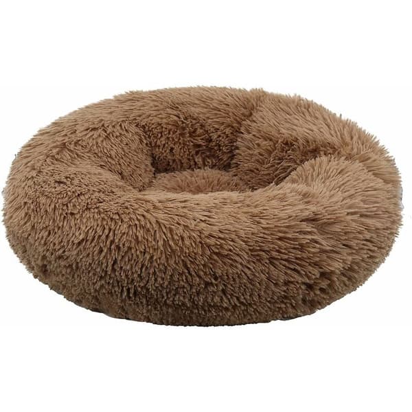 Pet Bed for Cats Dogs Round Plush Dog Bed Reusable Cat Bed (50cm, Khaki)