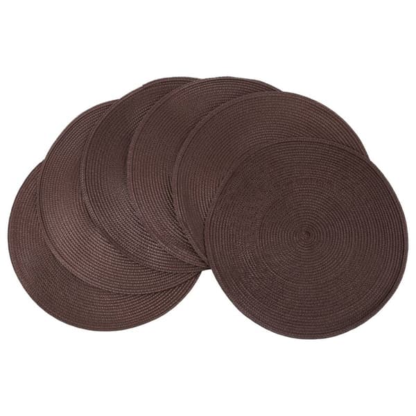 Set med 6 runda flätade bordstabletter, halkfria och tvättbara, 38 cm (brun)